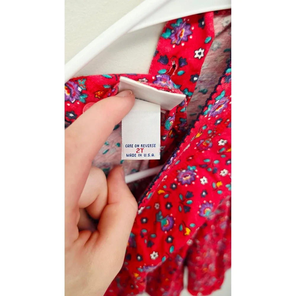 Vintage OshKosh B'gosh 2T Red Floral Dress Made in USA